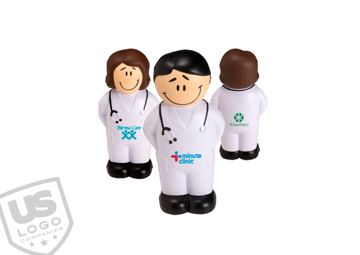 What a way to remind kids that doctors are good and not scary with a stress ball practitioner/doctor with the name of your clinic printed on it.
