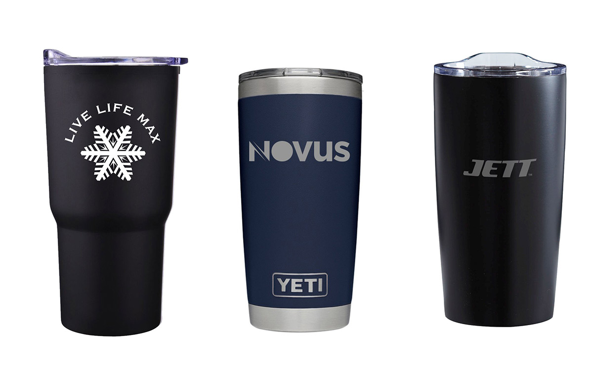 16 Reasons Promotional Products are Crucial for any Business in 2019 - Samples of Aluminum tumbler coffee cups. Choose from Yeti brand cups, Himalayan brand, Tempe brand, and more.