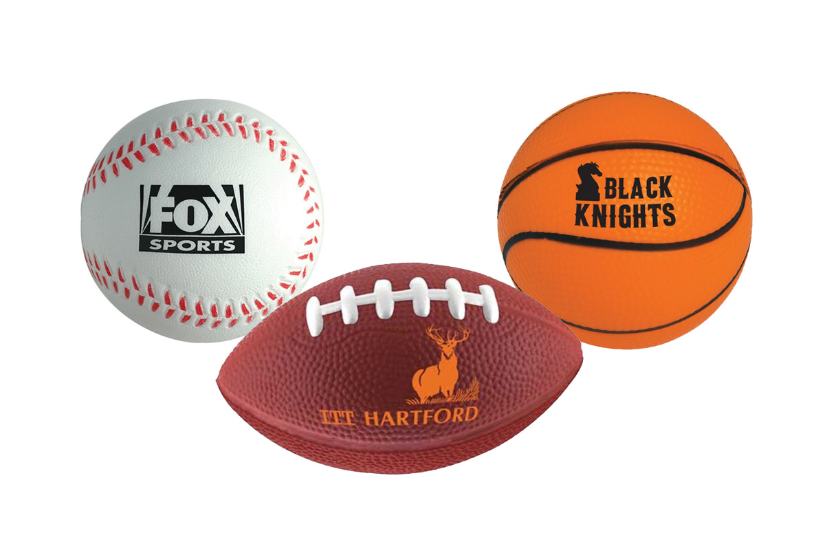 Basketball, baseball, and football-shaped stress balls are fun for kids and adults. So why not advertise your toy company or other kids products.